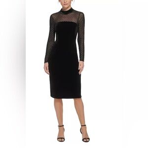 New Eliza J Velvet Mock-Neck Long-Sleeve Dress – Black – Size 4